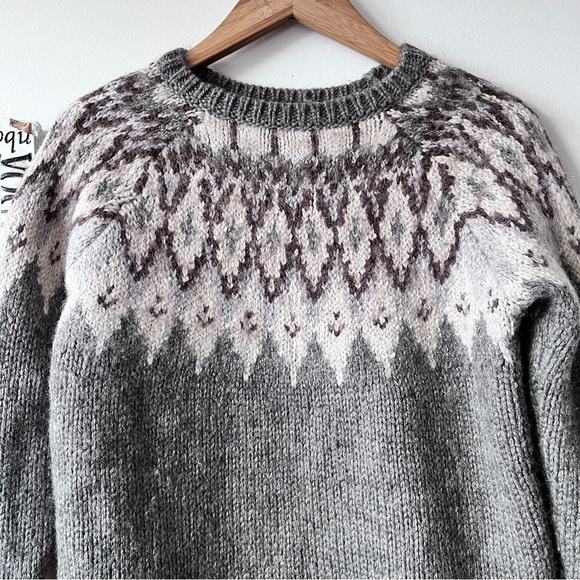 J. Jill Cabincore Gray Fair Isle Pullover Cozy Knit Sweater Size S - Picture 2 of 13
